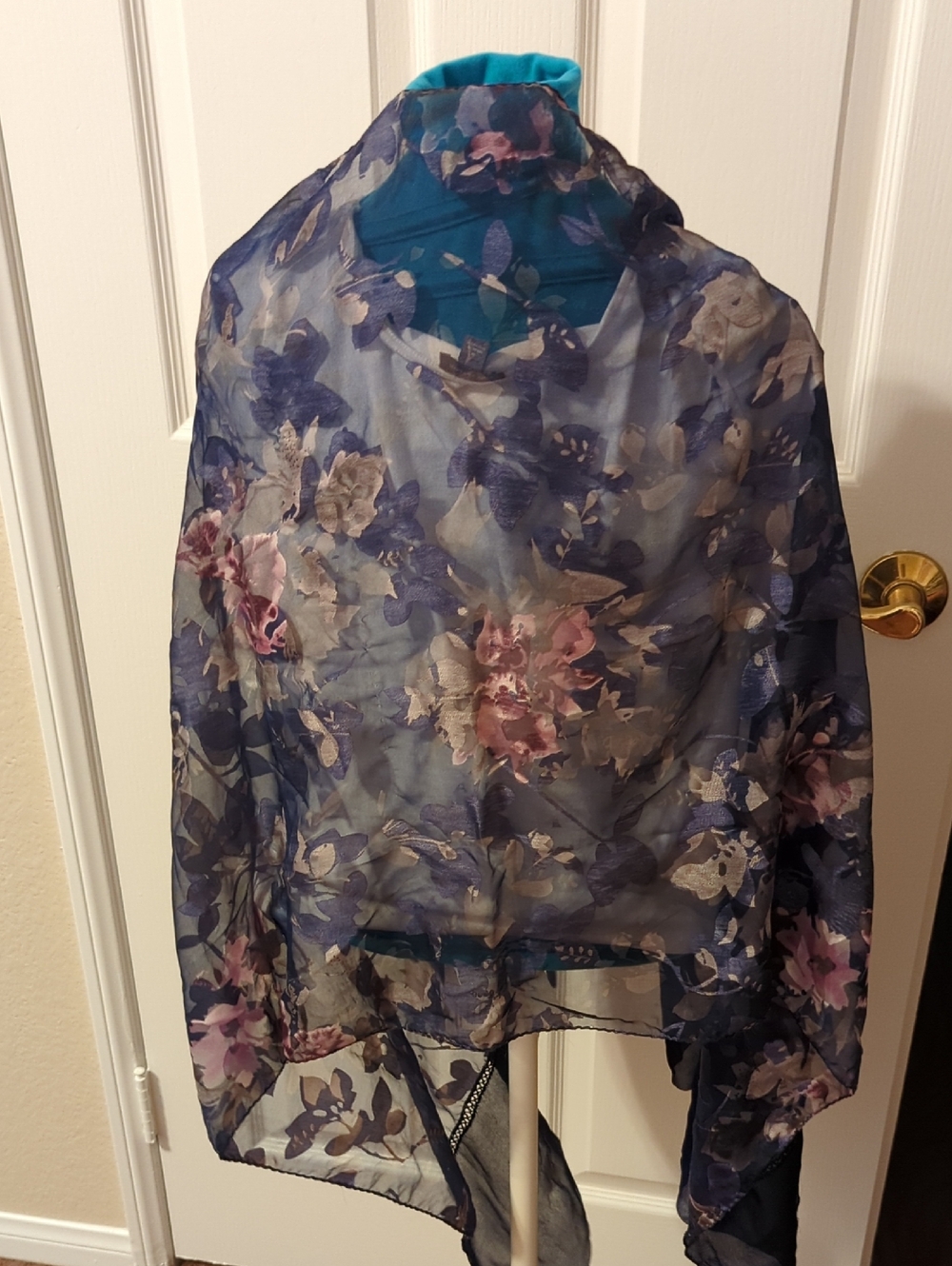 Floral Sheer Scarf in Navy and Pink,